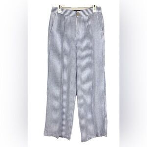 Tahari 100% Linen Blue White Stripe High Rise Wide Leg Pants. Coastal Resort’s
